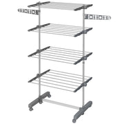 Foldable Clothes Drying Rack with Side Arms and Wheels for Indoor Use, Grey