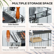 Black Charcoal BBQ Grill with Adjustable Vents and Wheels for Outdoor Cooking by Outsunny