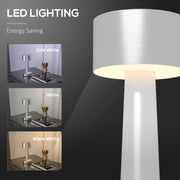Cordless LED Touch Table Lamp with Rechargeable Battery for Bedroom or Office Use, Silver