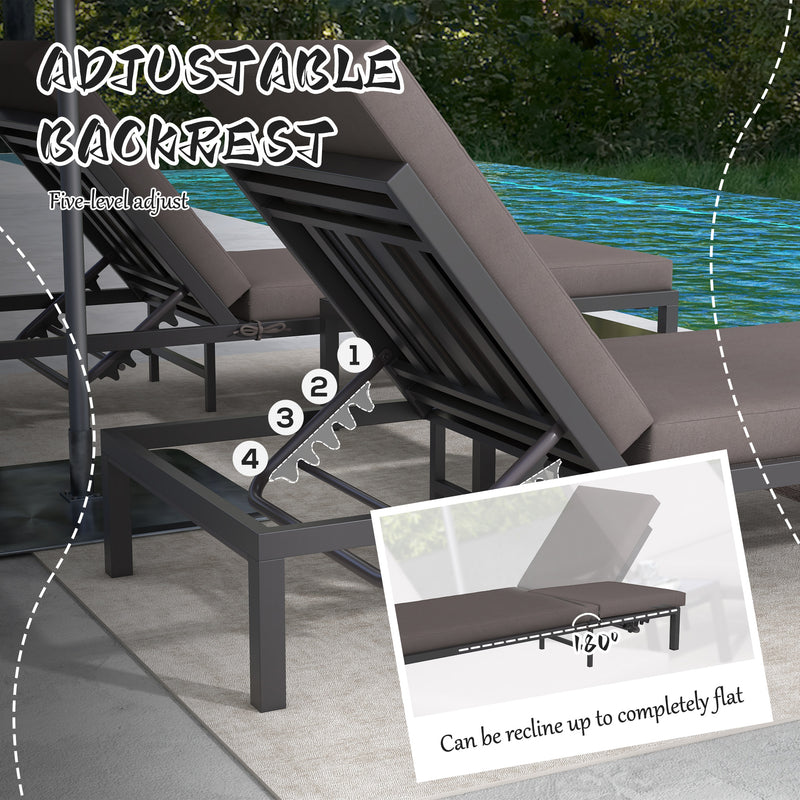 Three Piece Aluminium Garden Lounger Set With Reclining Backs For Outdoor Relaxation