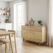 Sideboard with Drawers and Cabinets for Flexible Dining Room Storage Walnut AOSOM