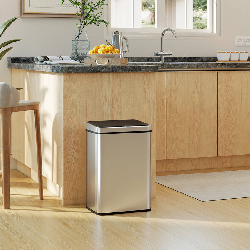 Sensor Kitchen Bin 40L Touch Free Motion Sensor Waste Disposal with Soft Close Lid Silver Homcom