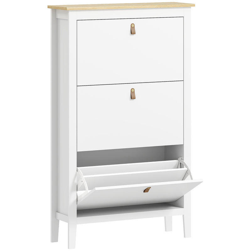White 3 Drawer Modern Shoe Storage Cabinet Organiser for Hallway or Bedroom