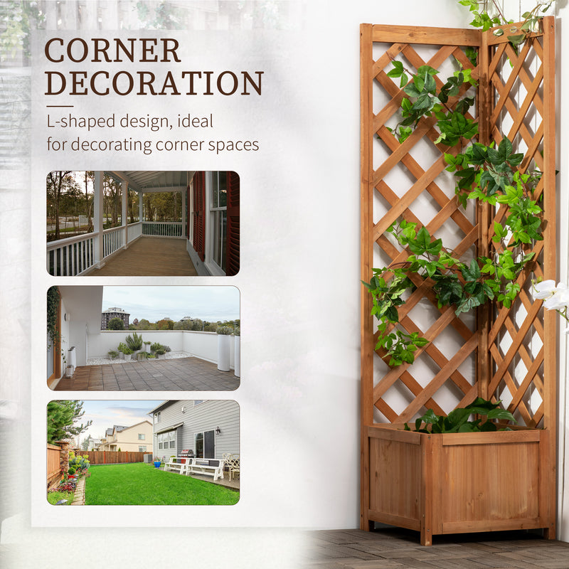 Wooden Raised Corner Garden Planter with Trellis and Drainage, Ideal For Small Spaces Outsunny