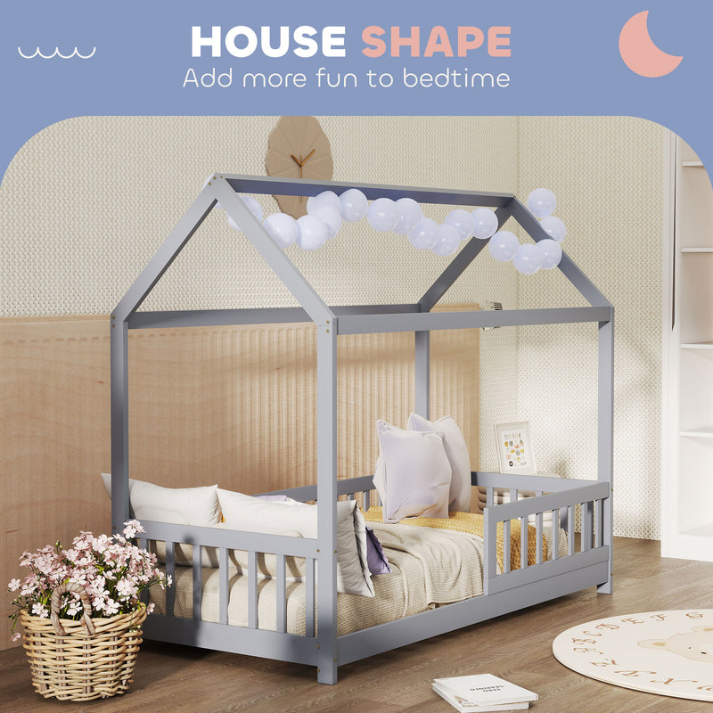 Toddler Bed with House Frame and Guard Rails for Safe and Cosy Sleep Grey