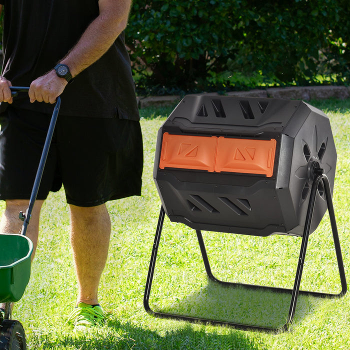 160L Dual Chamber Rotating Garden Composter in Orange by Outsunny