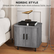 Nordic Bedside Table with Sliding Roller Doors and Metal Legs for Bedroom Grey