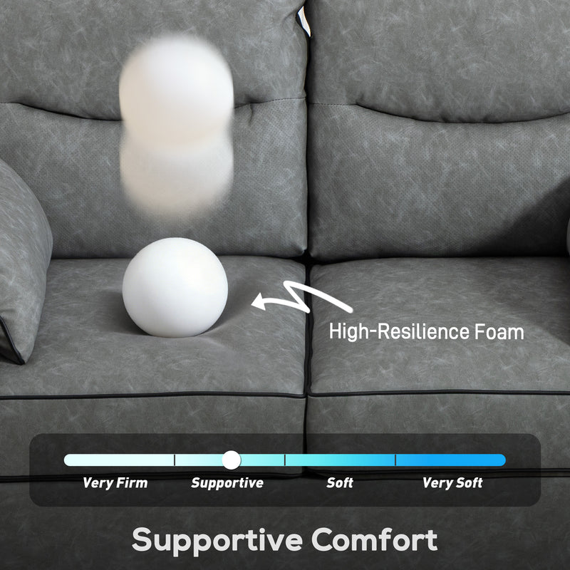 2 Seater Sofas, Dark Grey Faux Leather Loveseat Sofa Ideal for Small Spaces