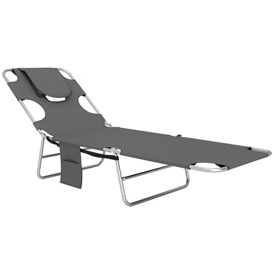 Dark Grey Reclining Sun Lounger with Face Hole for Outdoor Comfort by Outsunny