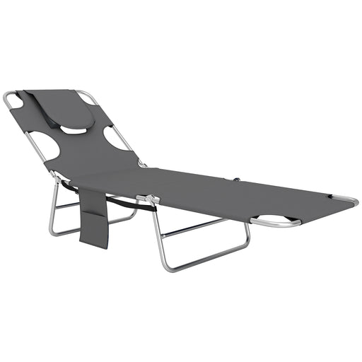 Dark Grey Reclining Sun Lounger with Face Hole for Outdoor Comfort by Outsunny