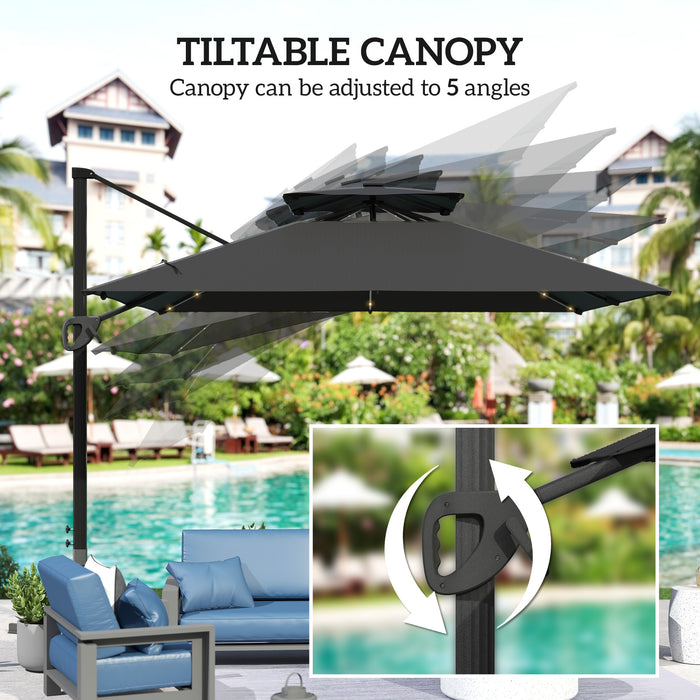 Black 3.5x3 m Square Cantilever Parasol with Solar LED Lights and UPF50+ Shade by Outsunny