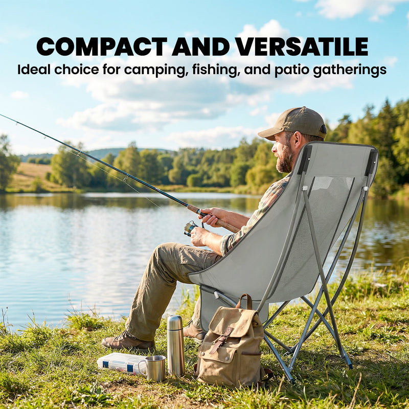 Folding Camping Moon Chair Quick Comfort No Assembly with Carry Bag Light Grey