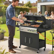 Dual Fuel BBQ Grill with 2900cm² Cooking Area, Side Burner and Storage Cabinet, Black Outsunny
