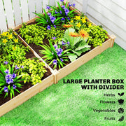 Raised Wooden Garden Planter Box With Divider For Vegetables Herbs And Flowers Natural AOSOM
