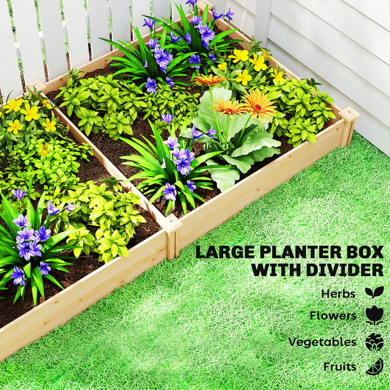Raised Wooden Garden Planter Box With Divider For Vegetables Herbs And Flowers Natural AOSOM