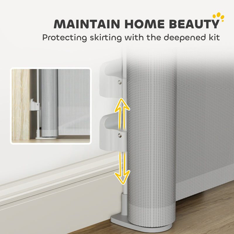 Grey Retractable Dog Stair Gate Extends to 180 cm for Doors Hallways and Stairs