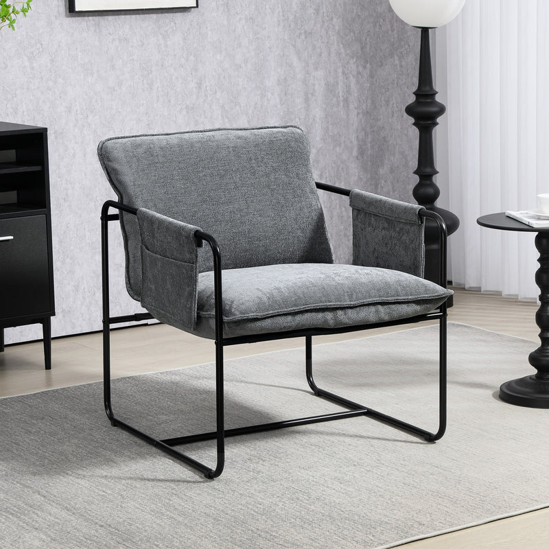 Grey Minimalist Padded Accent Chair with Side Pockets by HOMCOM