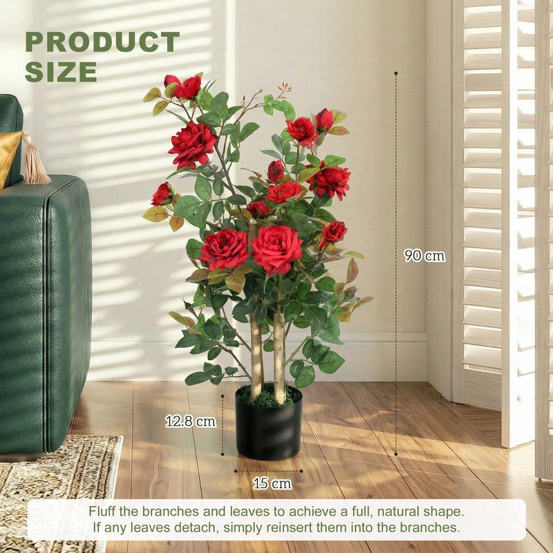 Artificial Rose Tree Set of 2 for Lasting Indoor or Outdoor Colour 90 cm Red AOSOM