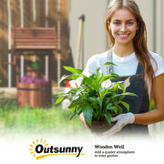 Outsunny Wood Wishing Well for Outside with Hanging Bucket, Wishing Well Planter with Drain Hole for Garden Patio, Carbonized AOSOM
