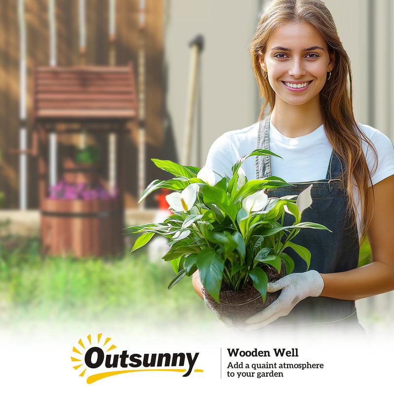 Outsunny Wood Wishing Well for Outside with Hanging Bucket, Wishing Well Planter with Drain Hole for Garden Patio, Carbonized AOSOM