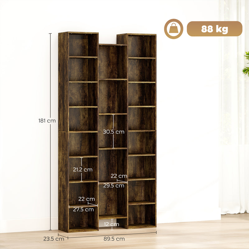 Tall Wooden 21 Cube Bookcase With Open Storage Shelves For Home Office Brown AOSOM