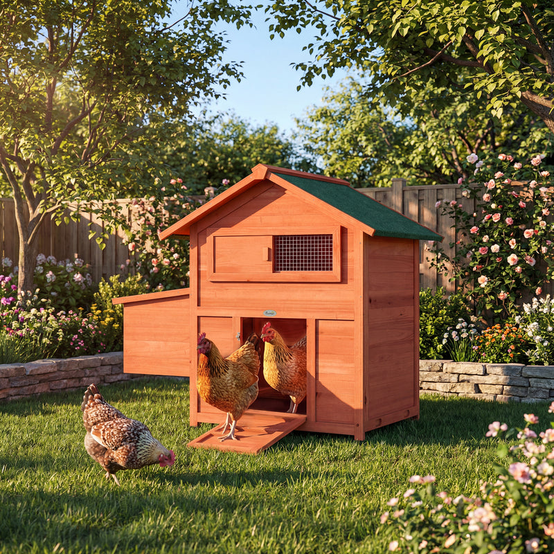 Wooden Chicken Coop for 2 with Nesting Box and Weatherproof Roof for UK Gardens Orange AOSOM