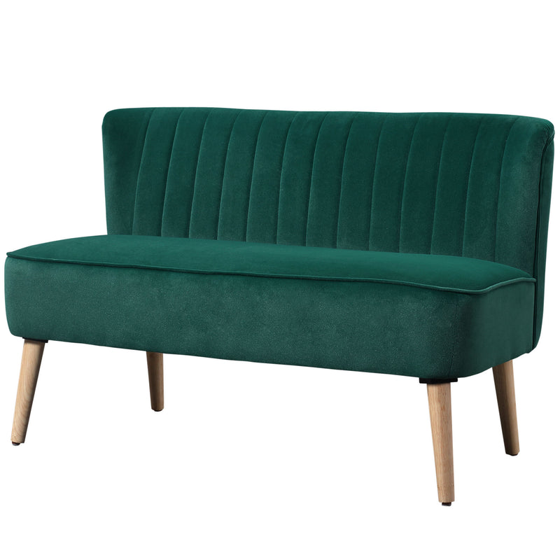 Modern Green Velvet Double Seat Sofa with High Back and Wooden Frame for Compact Spaces