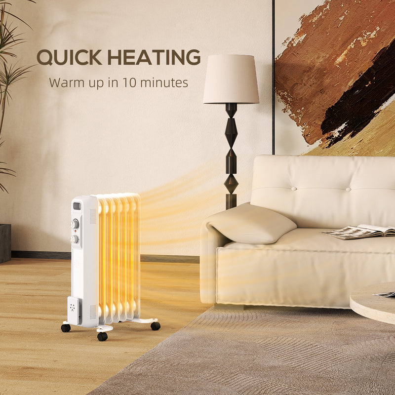 1.5kW Seven Fin Oil Filled Radiator Portable Electric Heater, White by HOMCOM