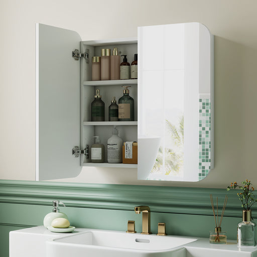 Arched Bathroom Mirror Cabinet with Adjustable Shelves for Storage and Organisation, White