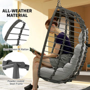 Light Grey Rattan Hanging Egg Chair with Cushion and Stand for Garden or Patio by Outsunny