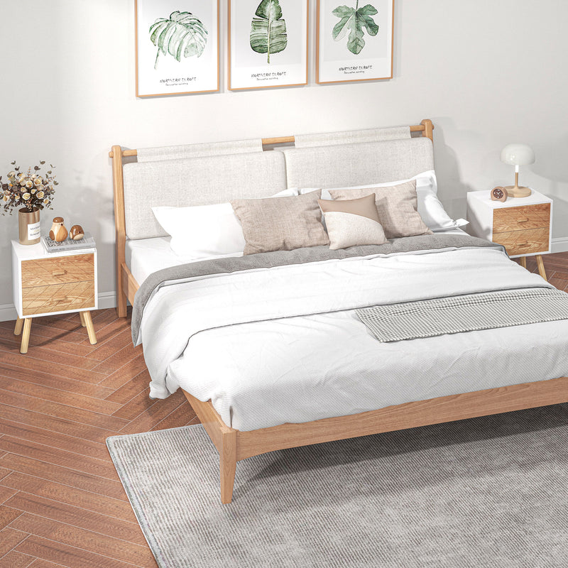 Set of 2 Modern Bedside Tables with Drawer and Wooden Legs Ideal for Bedroom Storage White