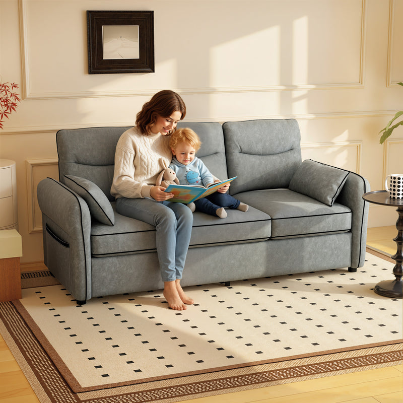 3 Seater Sofa, Dark Grey Faux Leather Sofa With Cushioned Seats For Lounge Or Living Room