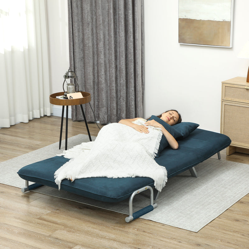 Two Seater Click Clack Sofa Bed Converts to Guest Bed for Small Spaces, Navy Blue