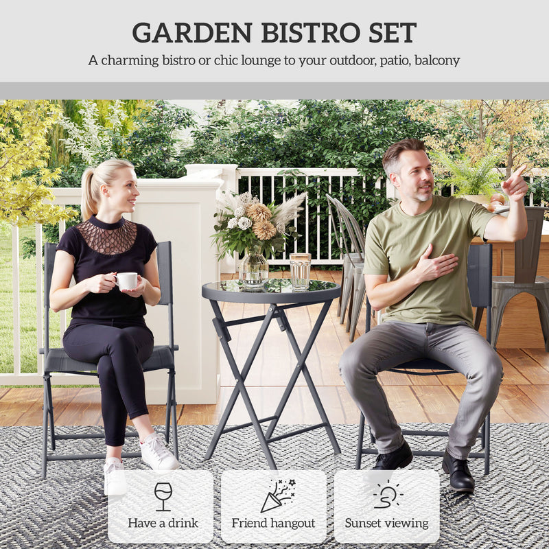 2 Seater Folding Garden Bistro Set for Small Patios and Balconies with Mesh Chairs, Black