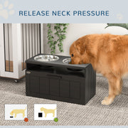 Raised Dog Bowl with Slow Feeder and Storage Drawer for Large Dogs Black by PawHut