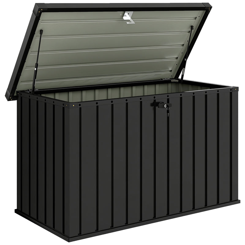 400L Outdoor Storage Box for Garden Cushions and Tools, Weatherproof Steel with Lock, Black