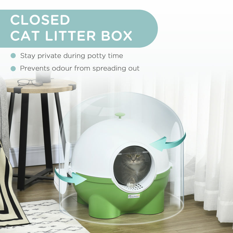 Large Covered Cat Litter Box With Scoop and Front Entry for Easy Cleaning, Green
