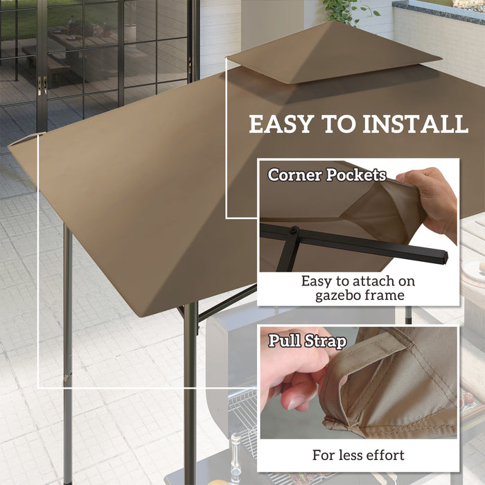 Khaki Grill Gazebo Replacement Canopy UPF50+ Double Tiered Top Cover for 1.5 x 2.4m Frame by Outsunny