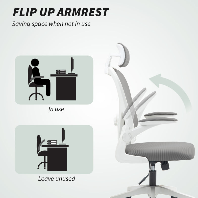 Ergonomic Grey Mesh Swivel Office Chair With Adjustable Lumbar Support and Flip Up Armrests by HOMCOM