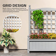 Wooden Raised Garden Planter With Trellis For Climbing Plants Indoor Outdoor Grey Outsunny