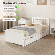 Wooden Single Bed Frame with Storage Drawers Ideal for Kids or Guest Rooms White