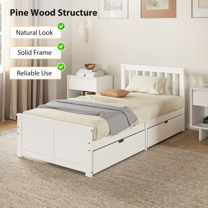Wooden Single Bed Frame with Storage Drawers Ideal for Kids or Guest Rooms White