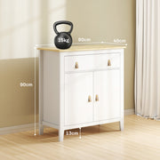 White Farmhouse Style Sideboard with Storage Shelves and Drawers