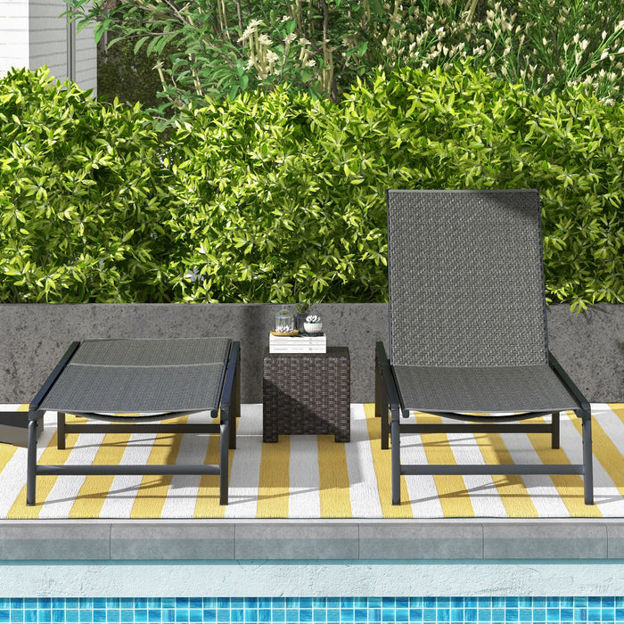 Set of 2 Grey Rattan Sun Loungers With Adjustable Backrest for Garden and Poolside by Outsunny