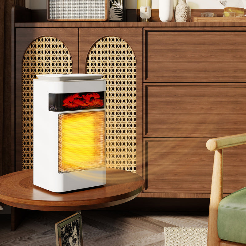 1500W Ceramic Electric Fan Heater With Oscillation and Flame Effect For Bedrooms White
