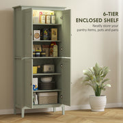 Tall Kitchen Pantry Cupboard with Motion Sensor LED Light for Storage Organisation Green