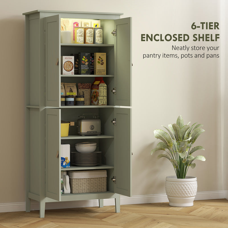 Tall Kitchen Pantry Cupboard with Motion Sensor LED Light for Storage Organisation Green