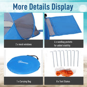 2 Person Pop Up Camping Tent With Lightweight Fibreglass Frame For Outdoor Use Blue AOSOM