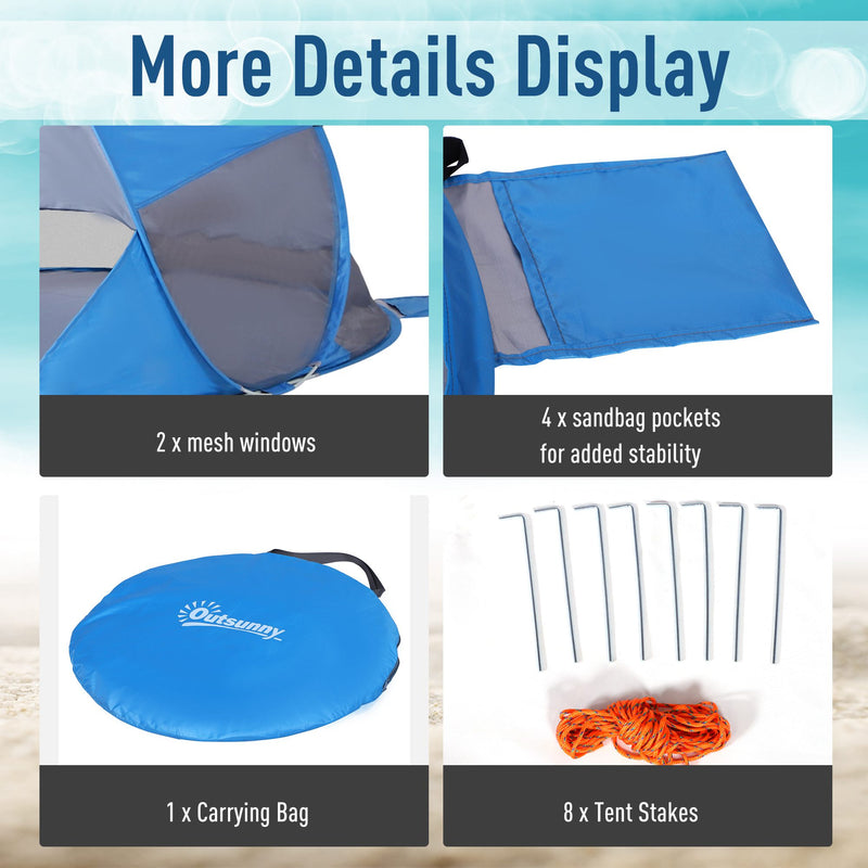 2 Person Pop Up Camping Tent With Lightweight Fibreglass Frame For Outdoor Use Blue AOSOM