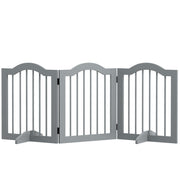 Freestanding Wooden Dog Gate with 3 Panels and Support Feet for Pet Safety, Light Grey